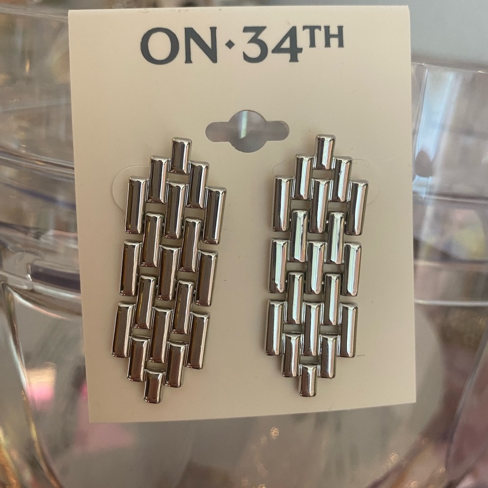 ON•34TH Silver Geometric chain Earrings
